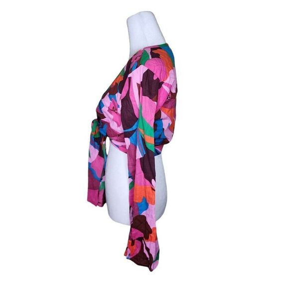 Sanctuary Boho Flare Sleeve Crop Tie Waist Wrap Top Womens S Multi New - Picture 5 of 7